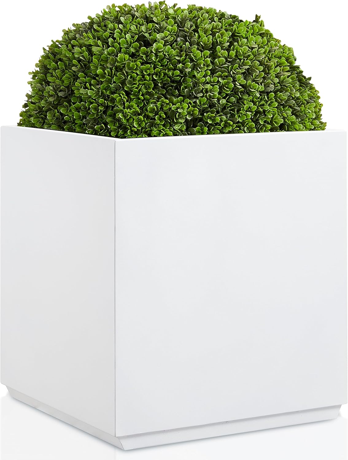 Metallic Heavy Planter Box for Outdoor or Indoor, No Assemble and Seamless, Large Square Planter, Cube Planter for Tall Trees, Plants, Flowers 21Lx21Wx24H 35Pounds White