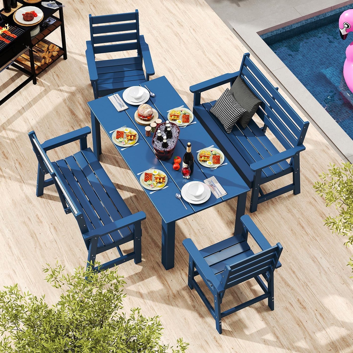 GREENVINES Outdoor Bench | 51.5’’ | HDPE | Garden Benches | Weatherproof | for Outdoors Patio Park Porch Outside Backyard | 2-Person | Blue