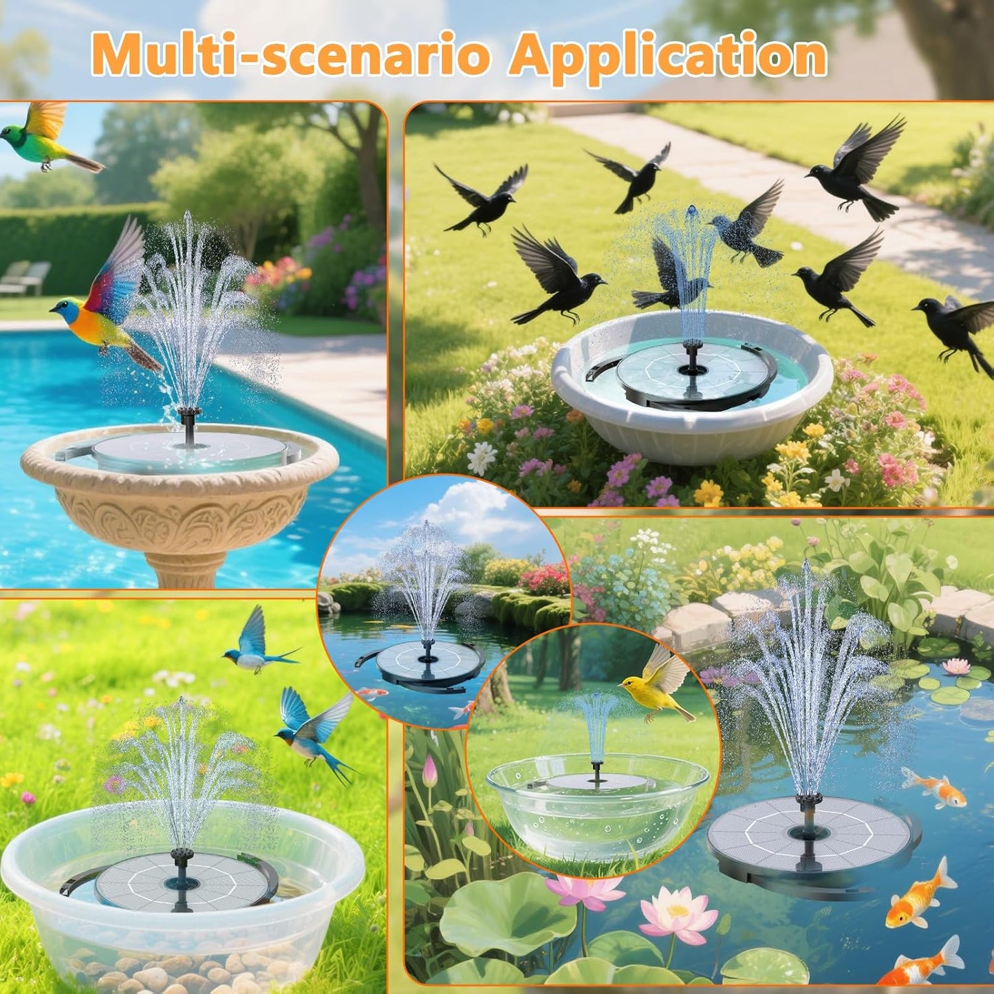 AISITIN 2.8W Solar Fountain Pump for Bird Bath Upgraded 2025, Floating Solar Powered Water Fountain Built-in 1000mAh Battery with 7 Nozzles & 3 Integrated Bracket for Bird Bath and Outdoor Garden