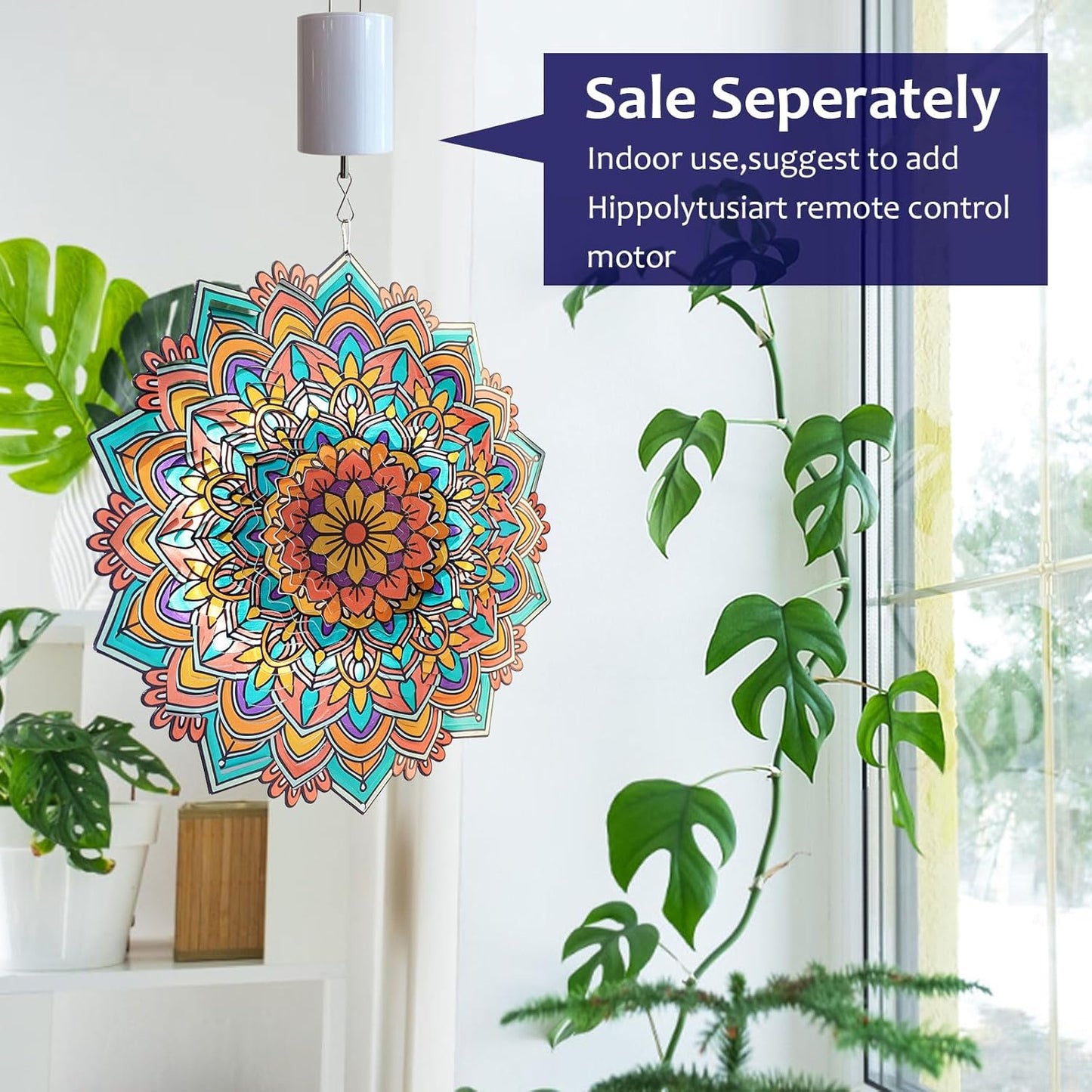 Mandala Daisy Wind Spinner - 12In 3D Kinetic Metal Wind Spinners, Stainless Steel Laser Cut Hanging Wind Sculpture, Indoor/Outdoor Garden & Yard Art Decor Gifts for Women, Men & Holidays