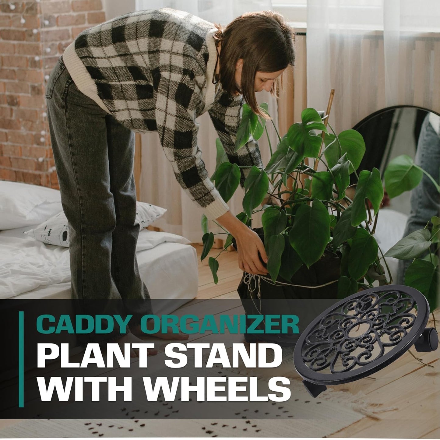 2WAYZ Plant Stand with Wheels - Heavy-Duty Rolling Plant Caddy - Dolly Base with Roller for Large Potted Plants and Flower Pot - Ideal for Indoor and Outdoor Planters - Set of 1 - Black
