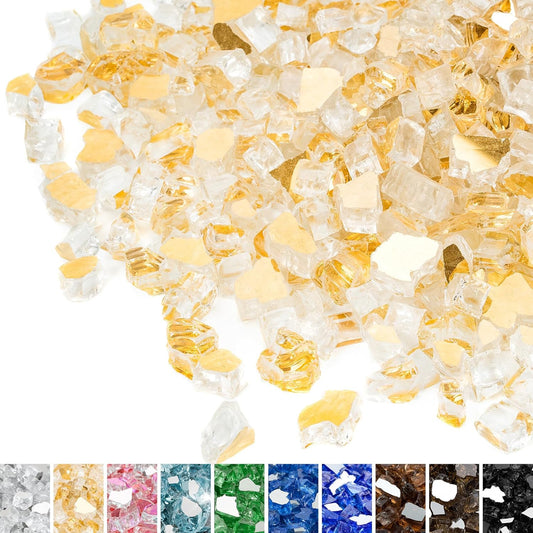 Mr. Fireglass 10 Pounds Fire Glass - 1/2 Inch High Luster Reflective Tempered Glass Rocks for Fireplace Fire Pit Table and Landscaping, Gold