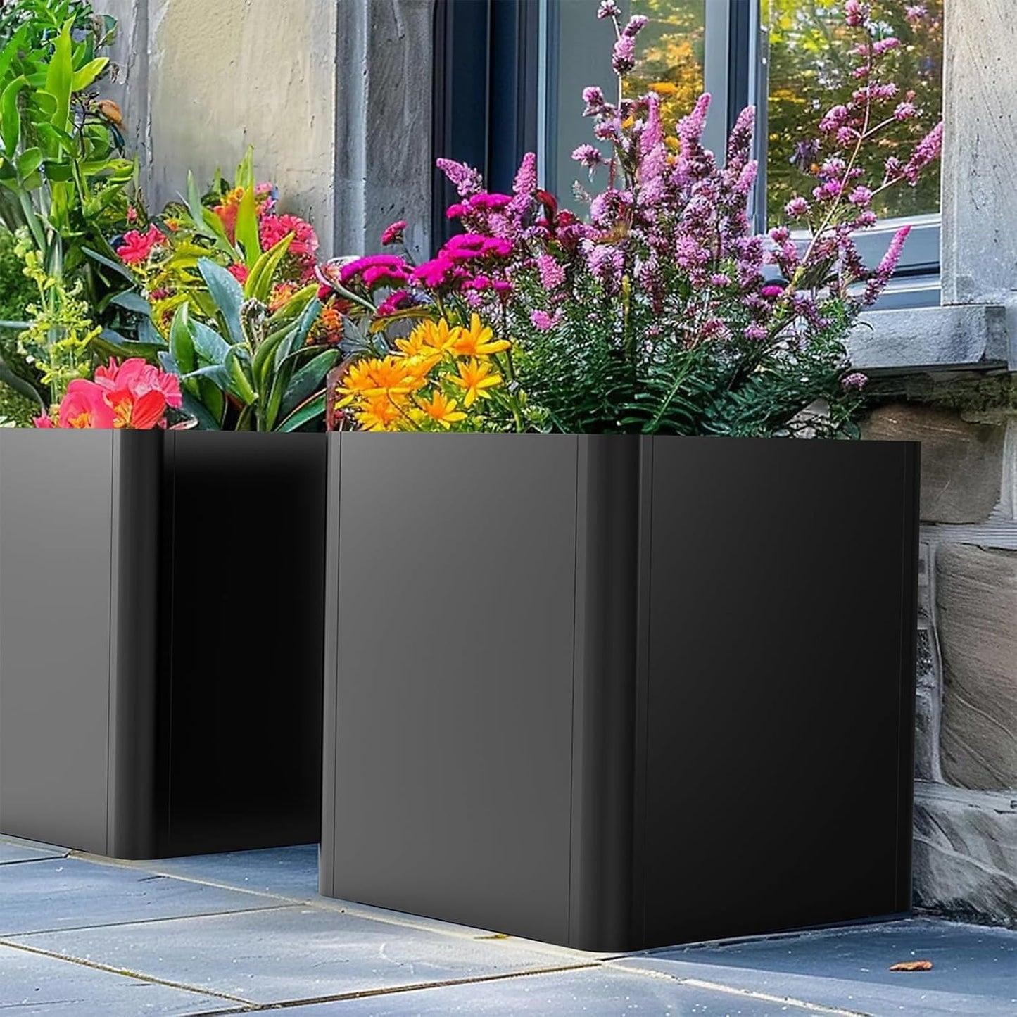 Metal Square Planter Box, Galvanized Steel Planters for Outdoor Plants, 20"x 20"x 21" Black Large Outdoor Planters with Drainage Hole for Porch/Patio/Garden