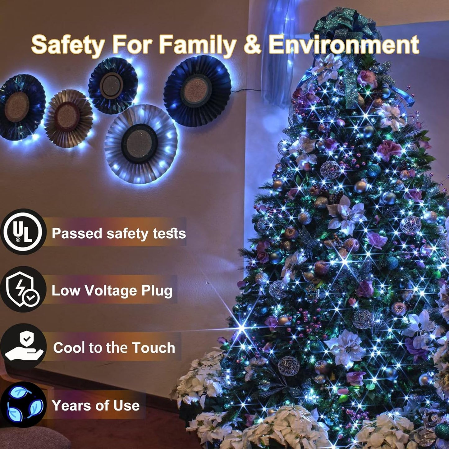 300LED Christmas Lights Indoor Outdoor Use Green Wire, 8 Lighting Modes 100FT Christmas Tree Lights with Timer & Memory, IP44 Waterproof for Tree Xmas Patio Yard Fence Balcony Garden Cool White