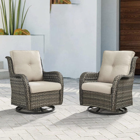 Outdoor Patio Swivel Rocker Chairs - Wicker Rattan Patio Swivel Rocking Chairs Set of 2 with High Back,Deep Seating and Comfort Cushions for Deck Porch Garden,Mixed Grey/Beige