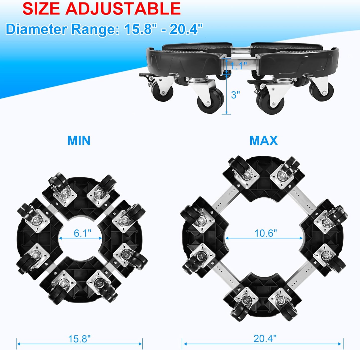 CASIMR Plant Stand with Wheels, Heavy Duty Plant Caddy with 8 Twin Casters, 2 Pack Adjustable 15-20 Inch Indoor Outdoor Large Rolling Plant Stand Planter Cart Dolly for Flowerpot, 600lbs Capacity
