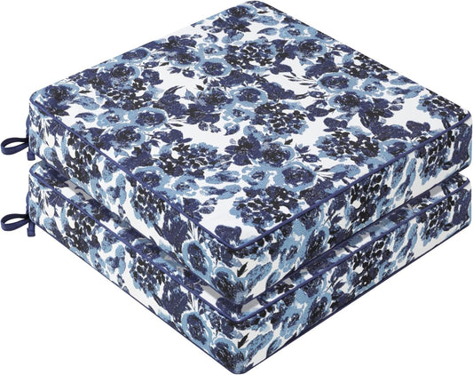 Favoyard Outdoor Chair Cushion 19 x 19 x 3 In Waterproof Pattern Fade Resistant Cushions for Patio Furniture with Removable Cover Attach Straps 28D Foam Insert Cushions Pads for Seat Sofa Couch 2 Pack