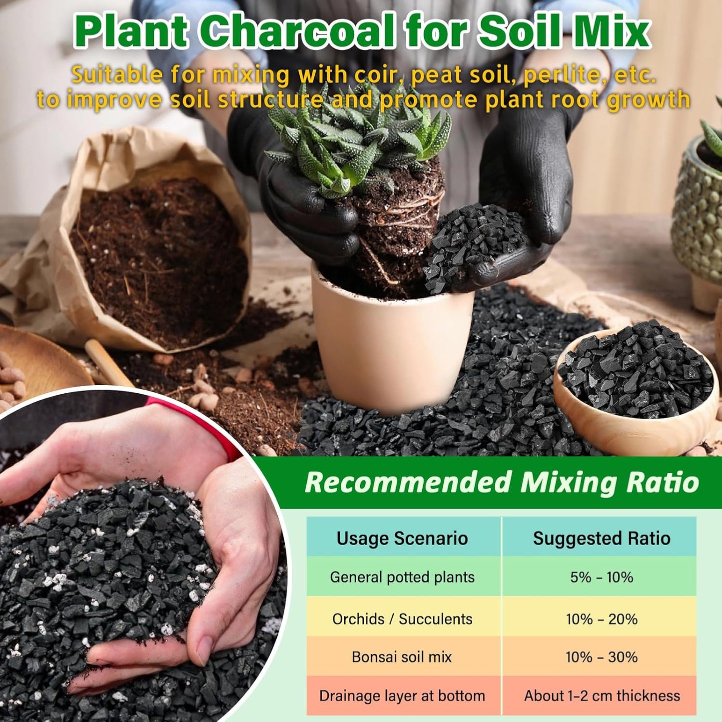 Legigo 10QT All Natural Horticultural Charcoal- Activated Hardwood Plant Charcoal for Soil Amendment, Conditioning Bonsai Soil, Succulent, Terrarium Supplies, Indoor Plant Potting Soil