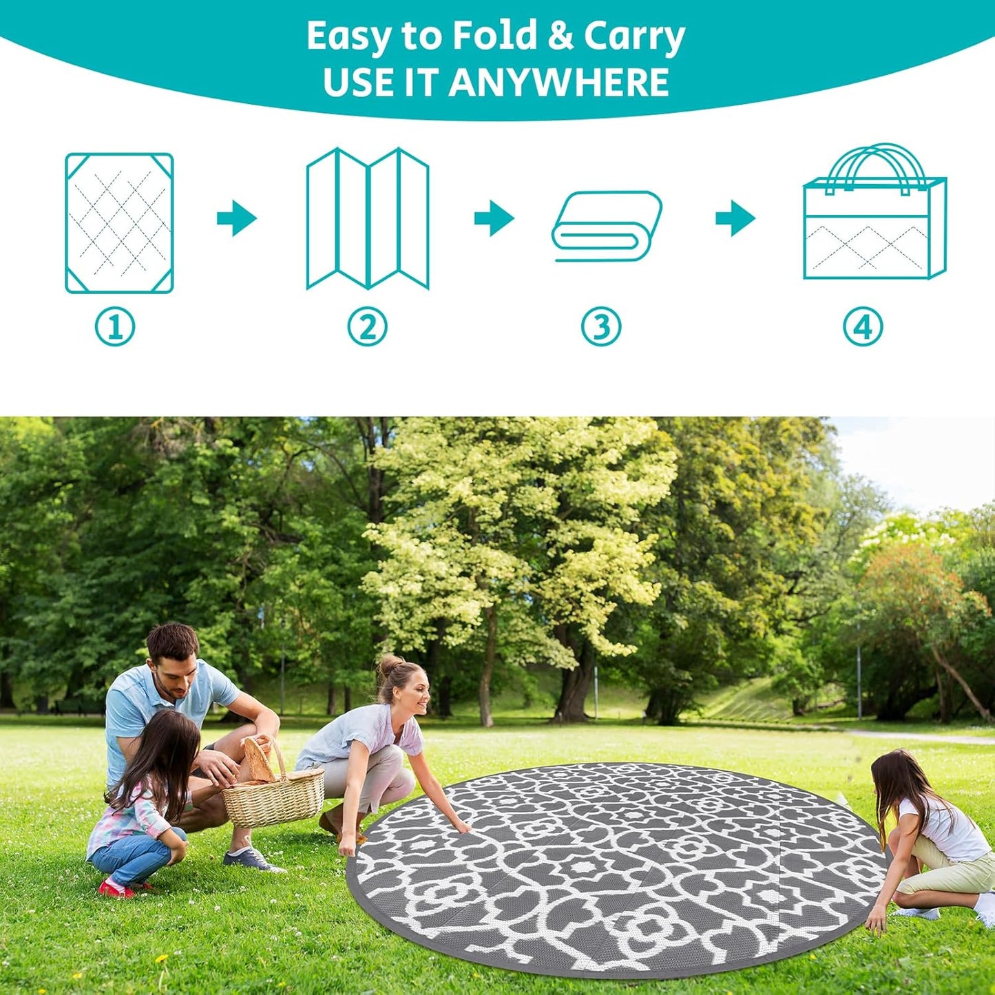HEBE Outdoor Rug Waterproof 8ft, Plastic Straw Rug Camping Rug, Reversible Outdoor Patio Rugs RV Mat Clearance, Indoor Outside Floor Carpet for Porch,Deck,Camper,Balcony,Backyard