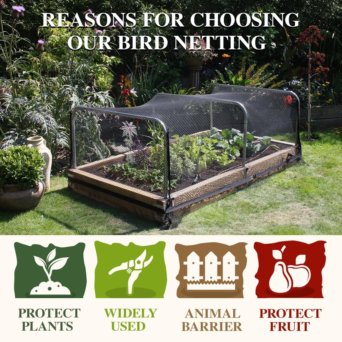 Bird Netting，25 x 25 FT Garden Netting Bird Net for Chicken Coop, Poultry Netting Fence for Fruit Trees, Plants and Vegetables Against Birds, Deer, Squirrels and Other Animals