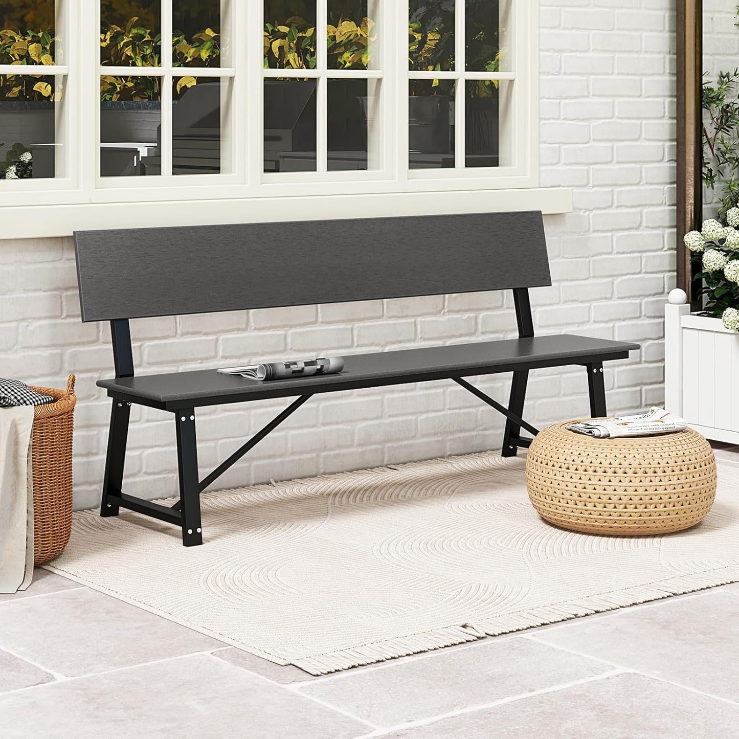 Tangkula 72” Outdoor Bench, Extra Long Patio HDPE Bench for 4 People, 1100 lbs Weight Capacity, Heavy-Duty Patio Picnic Dining Bench for Garden, Porch, Lawn, Backyard & Park