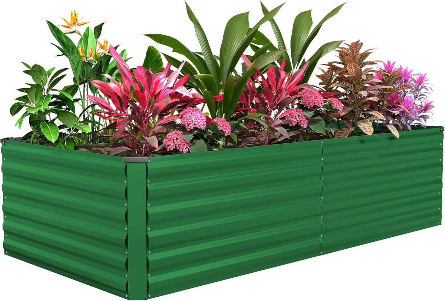 FOOWIN 8x4x2ft Galvanized Raised Garden Bed, Planter Raised Garden Boxes Outdoor, Large Metal Raised Beds for Gardening, Garden Bed for Vegetables, Flowers, Herb,478 Gallon Capacity, Green