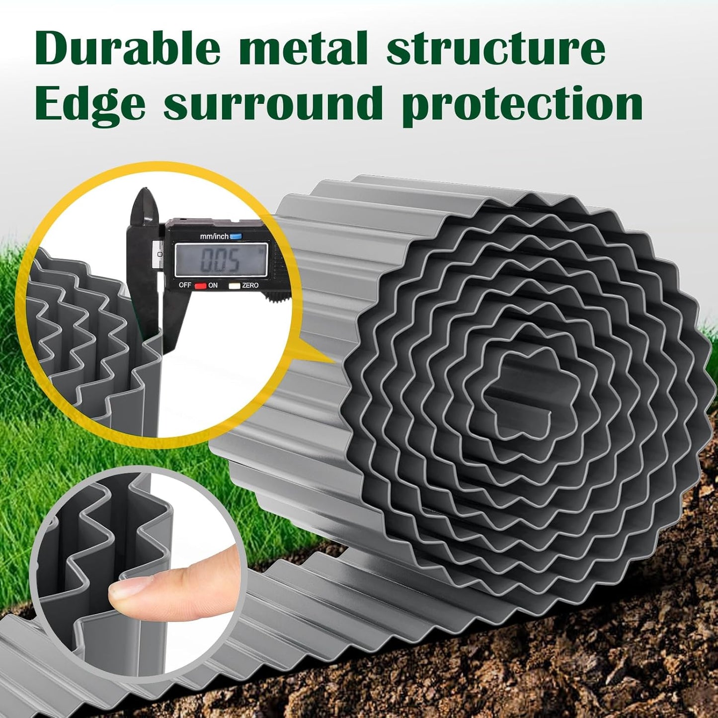 LAVEVE Corrugated Metal Garden Edging 6" x 20Ft, Landscape Edging Border for Lawn, Flower Bed, Garden Fence, Paver Edging (Light Gray)