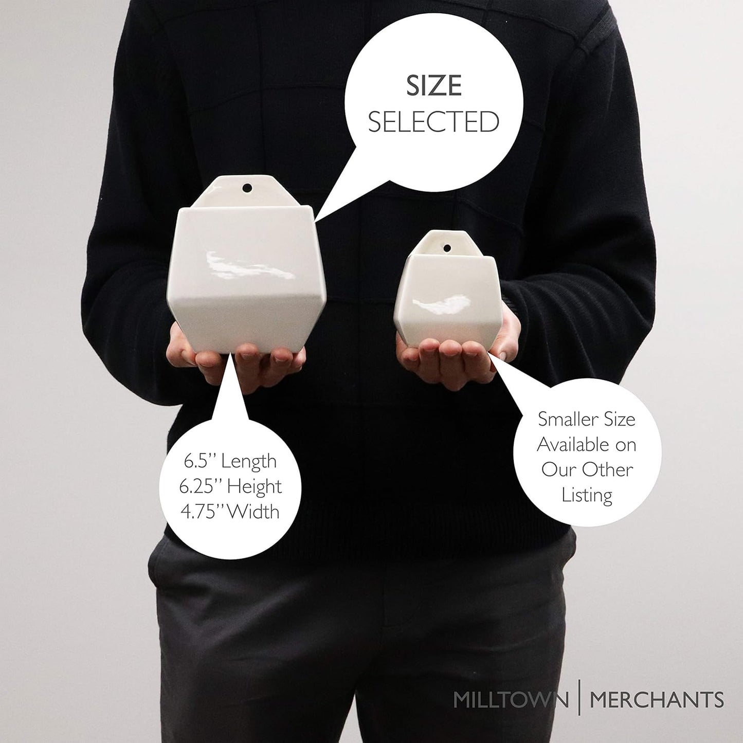 Milltown Merchants Succulent Wall Planters - Wall Vases - White Ceramic Wall Mounted Planters - Succulent Plant Pots - Hanging Vases for Living Wall (1 Pack/Contemporary/White)