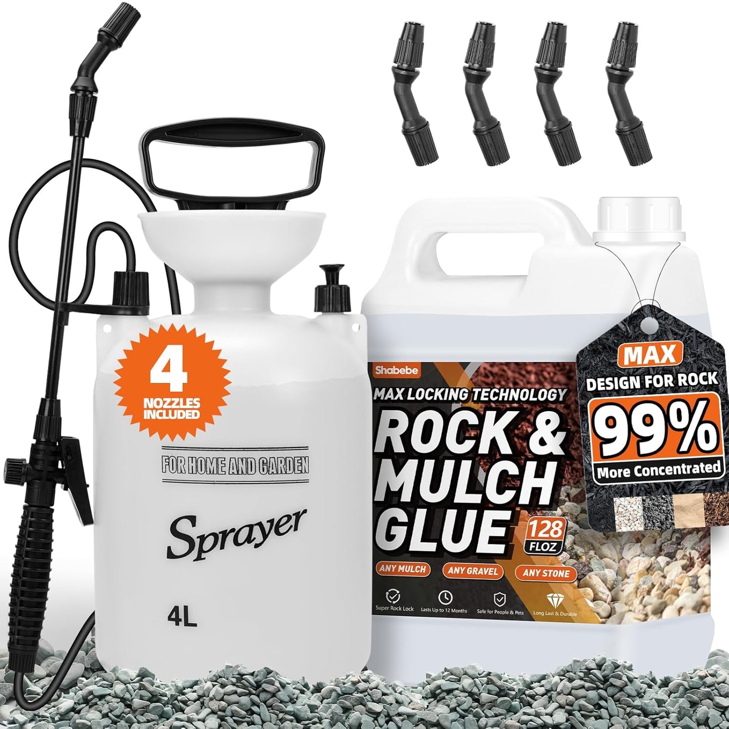 Rock Glue, 1Gallon Mulch Glue for Landscaping with Sprayer, Fast-Dry Strong Pea Gravel Stabilizer Landscape, Non-Toxic Long-Lasting Dries-Clear Strong Pea Gravel Binder for Pebble Pine Outdoor Garden