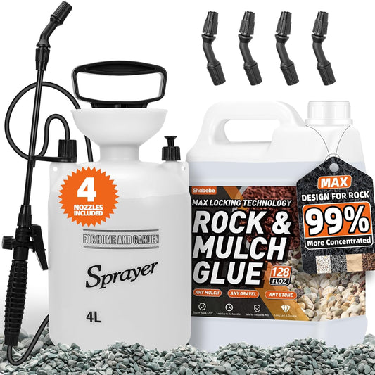Rock Glue, 1Gallon Mulch Glue for Landscaping with Sprayer, Fast-Dry Strong Pea Gravel Stabilizer Landscape, Non-Toxic Long-Lasting Dries-Clear Strong Pea Gravel Binder for Pebble Pine Outdoor Garden