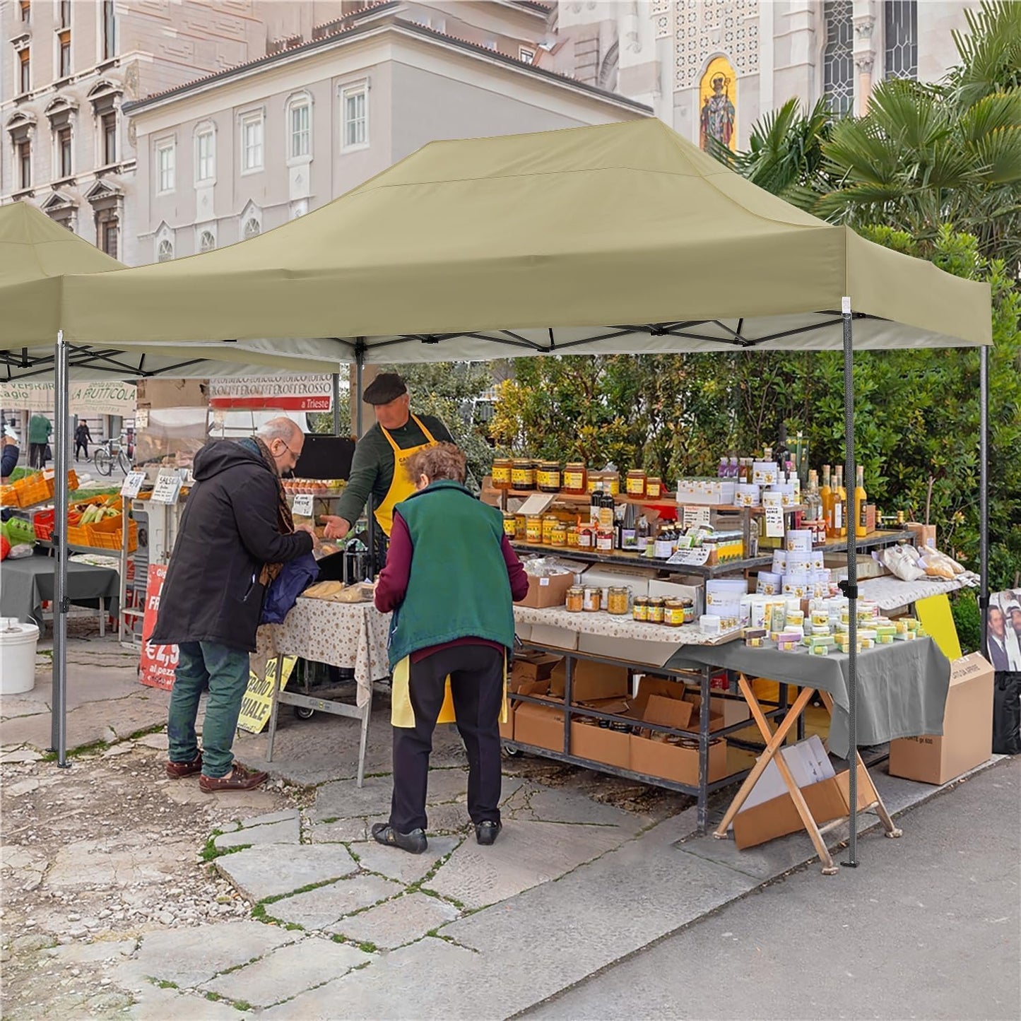 COBIZI 10x15 Pop up Canopy Heavy Duty Without Sidewalls, Easy Set-up Commercial Outdoor Party Canopy, 100% Waterproof Wedding Gazebo, 3 Height Adjustable with Handbag, Khaki