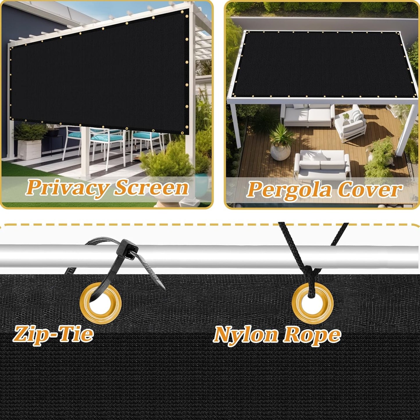 Shade&Beyond Customized Size 15' X 24' Shade Cloth with Grommets, 90% UV Protection UV Protection Mesh Tarp Sun Screens for Patio GN01, Black