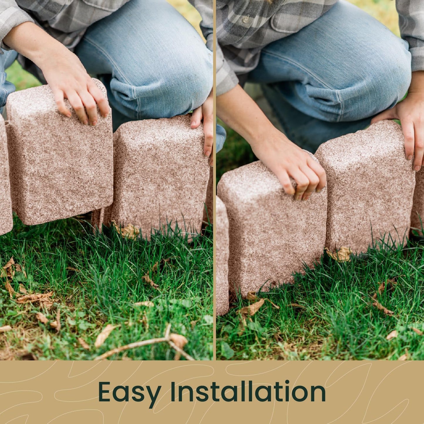 Beuta Landscape Edging | Garden Edging Border | Faux Stone Block XL for Lawn Edging, Flower Beds & Yard Edging – 10 Pack | Each Section Has 6 Blocks 48" L x 4" W x 9.5" H | 30 Spikes | Sandstone