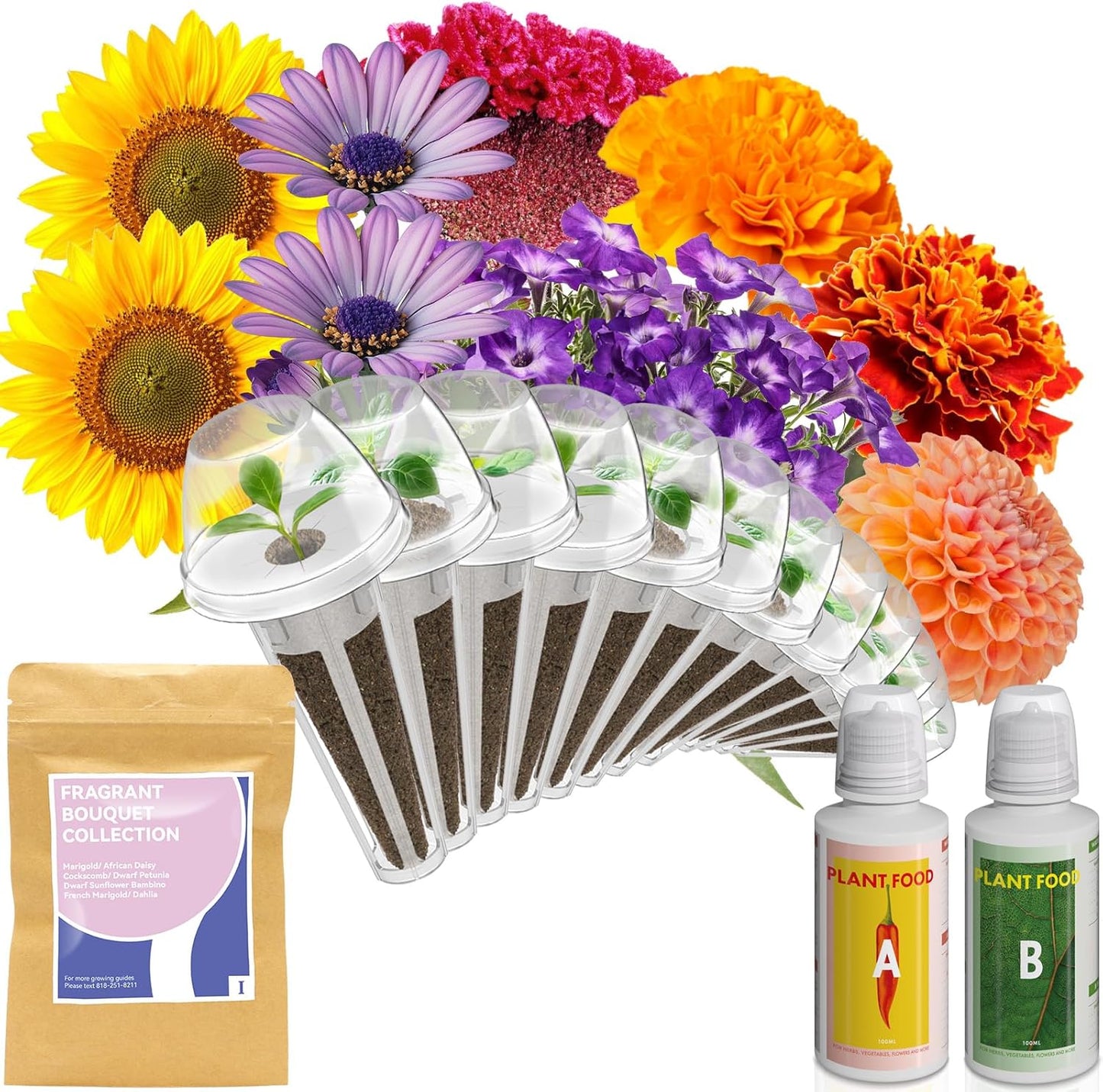 inbloom Fragrant Bouquet Seed Pod Kit for AeroGarden, iDoo, Ahopegarden, GARDENCUBE, 12 Pods (350+ Flower Seeds with Sunflower, Petunia, Mexican Marigold, Cockscomb, French Marigold, Dahlia)