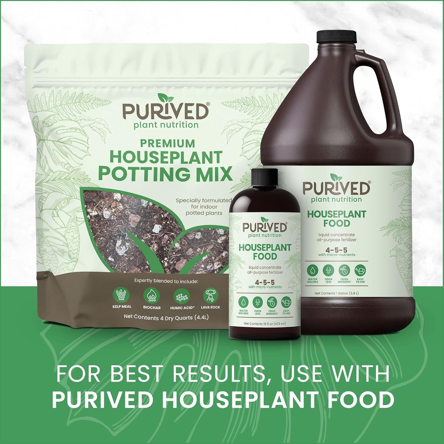 Purived Premium Houseplant Potting Mix | 4 Quarts | Ideal Soil Drainage & Moisture Retention for Indoor Potted Plants | with Kelp, Biochar, Lava Rock & Humic Acid | Made in USA