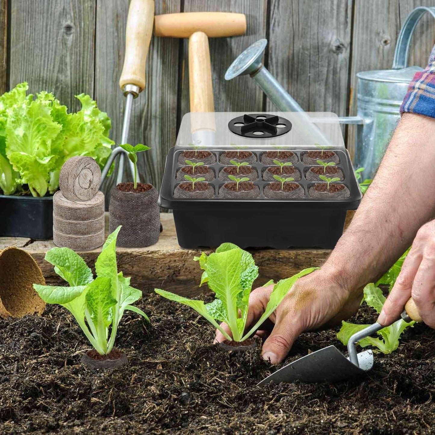 Halatool 8 Pack Seed Starter Tray with 100 PCS Peat Pellets, 96 Cells Black Plant Germination Trays for Organic Seed Starter Soil Pods for Planting Vegetables Plants Flowers Herbs - Starting Seeds Kit