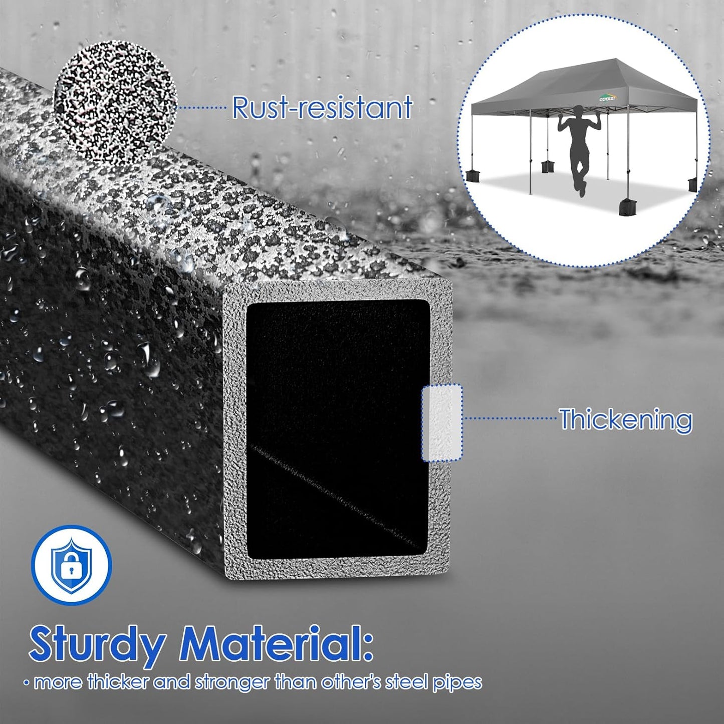 COBIZI 10x20 Heavy Duty Pop up Canopy Tent Easy Up Commercial Outdoor Canopy Wedding Party Tents for Parties All Season Wind & Waterproof Gazebo with Roller Bag,Grey(Frame Thickened)