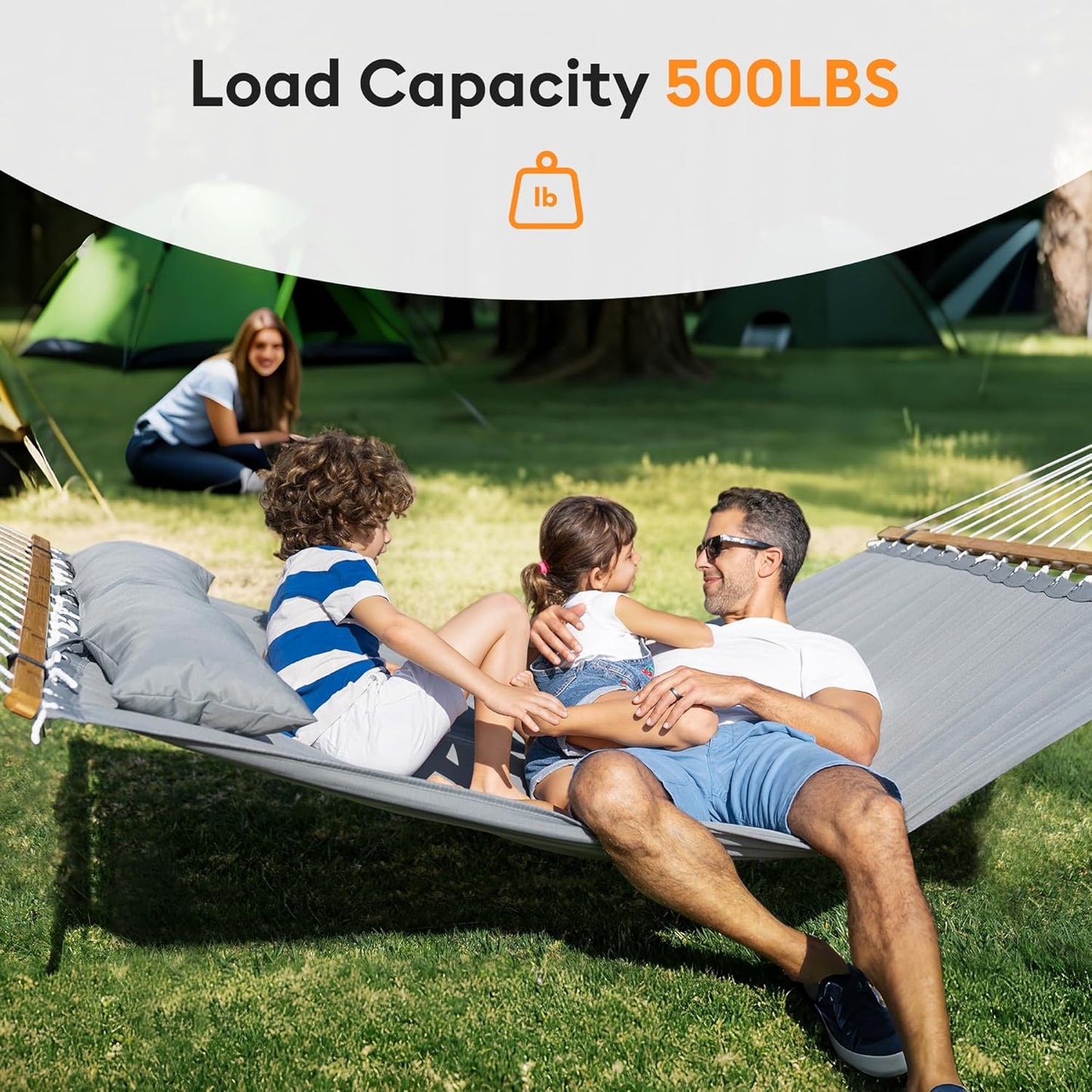 Double Hammock with Spreader Bar,Soft Pillow,Max Load 500lbs,Portable Hammock for Outdoor,Camping,and Backyard,Dark Gray