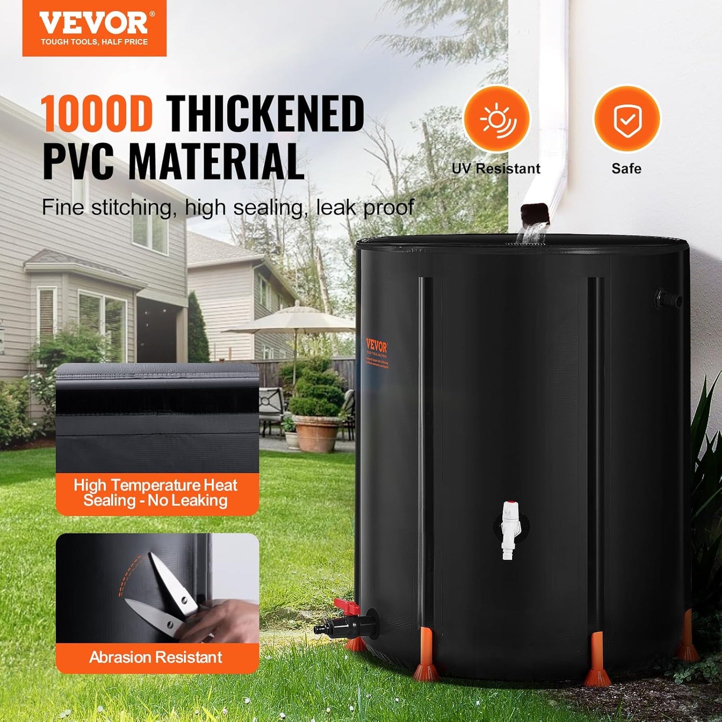 VEVOR Collapsible Rain Barrel, 100 Gallon/380 L Portable Water Tank, PVC Rainwater Collection Barrel with Spigots and Overflow Kit, Water Barrel for Garden Water Catcher