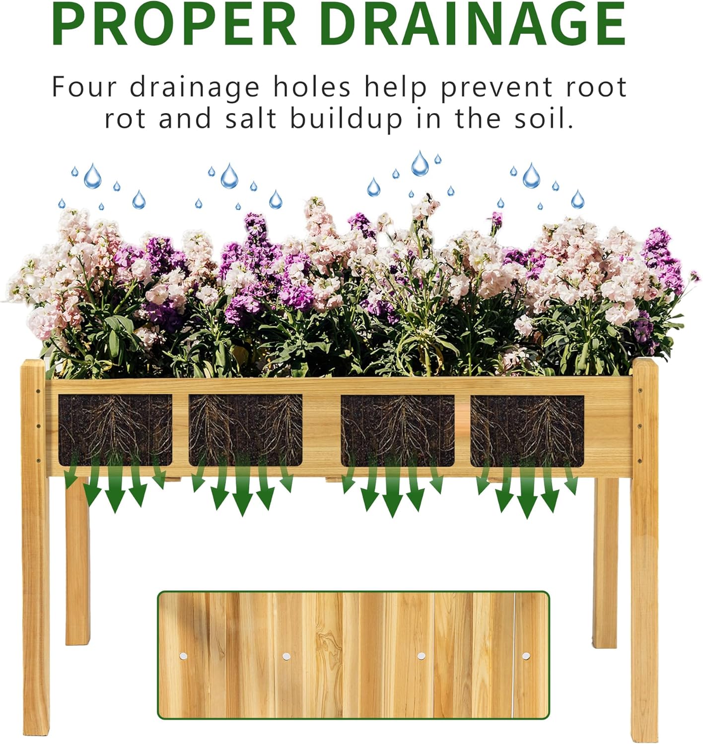 Premium Fir Wooden Raised Garden Bed with Four Legs for Backyard and Balcony Gardening,Suitable for Indoor and Outdoor use,49.5''×23.5''×30''