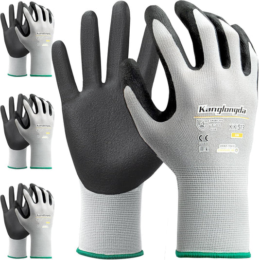 3-Paris Medium Work Gloves for Men and Women, Nitrile Coated Safety Protective Gloves with Grip, Ideal for Gardening, Warehouse, Mechanic, Light Duty Construction Work