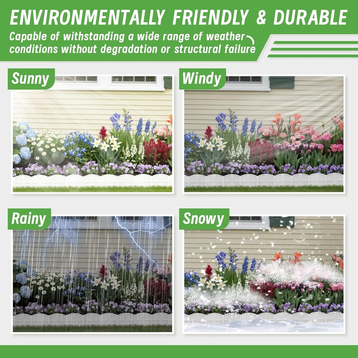 20Pcs Garden Edging Border Landscape Edging Lawn Garden Fence Decorative Landscape Border 20Ft Length Landscaping with 20 Pcs Stakes for Lawn Flower Bed Yard White