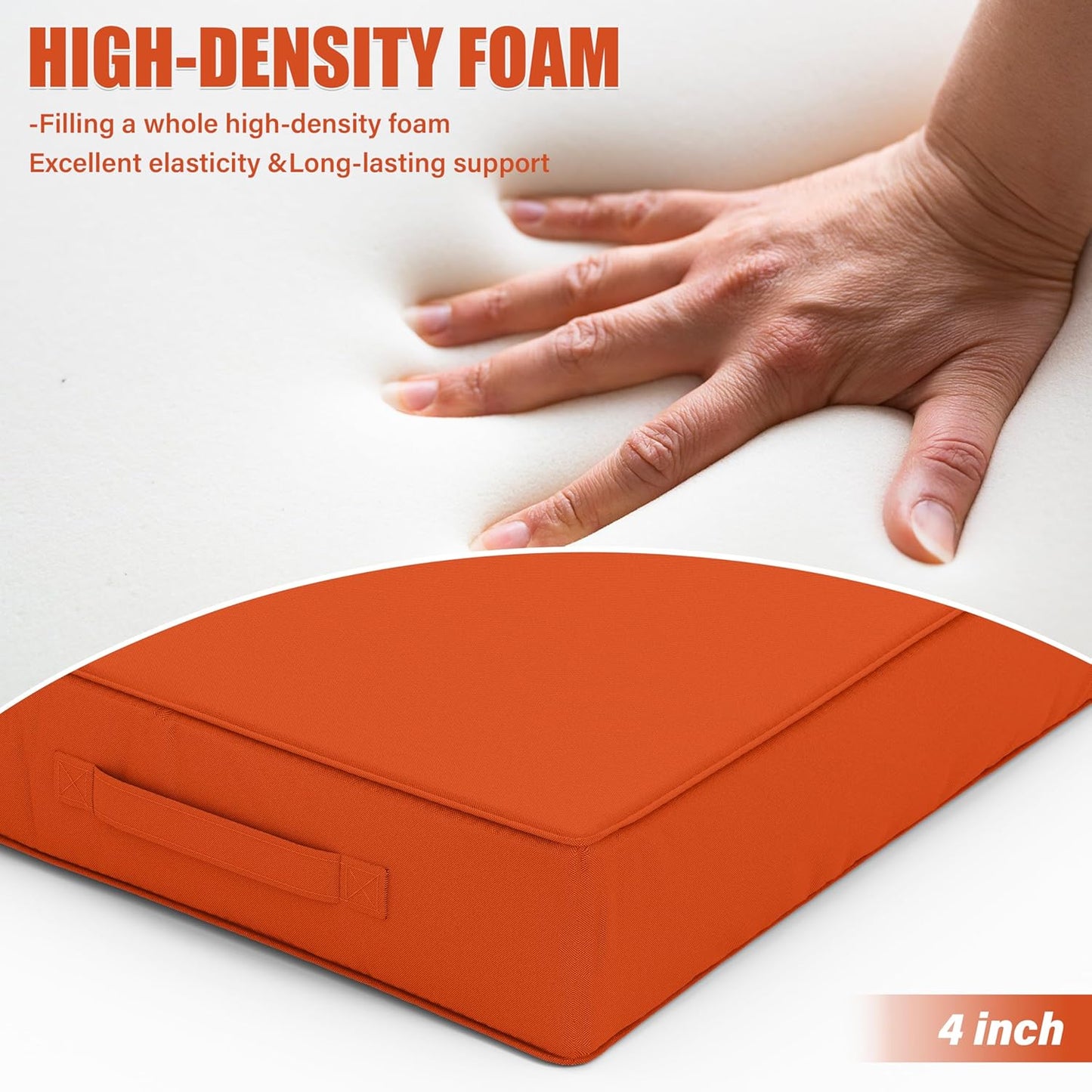 Patio Chair Cushions 22 X 22 X 4 Inch Waterproof Outdoor Seat Cushions for Patio Furniture, Outdoor Sofa Couch Pads with Ties & Handle, Set of 2, Orange