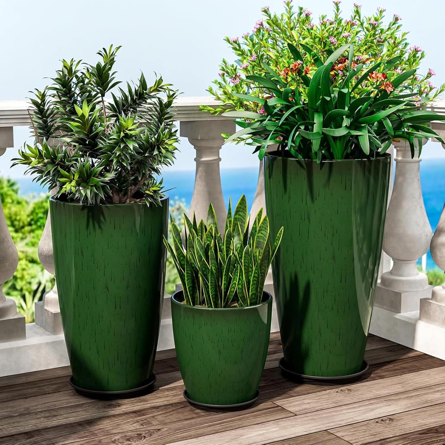 QCQHDU 24,21,11 inch Large Planters with Drainage Hole & Saucer, Set of 3 Plant Pots Tall Planter for Indoor & Outdoor Plants Home Modern Decor