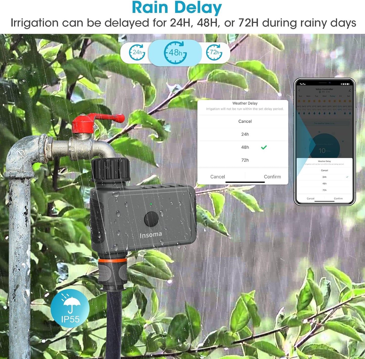 WiFi Sprinkler Timer Water Timer, Smart Hose Faucet Timer, APP & Voice Control, Remote Control Irrigation System via 2.4Ghz WiFi & Bluetooth, Compatible with Alexa