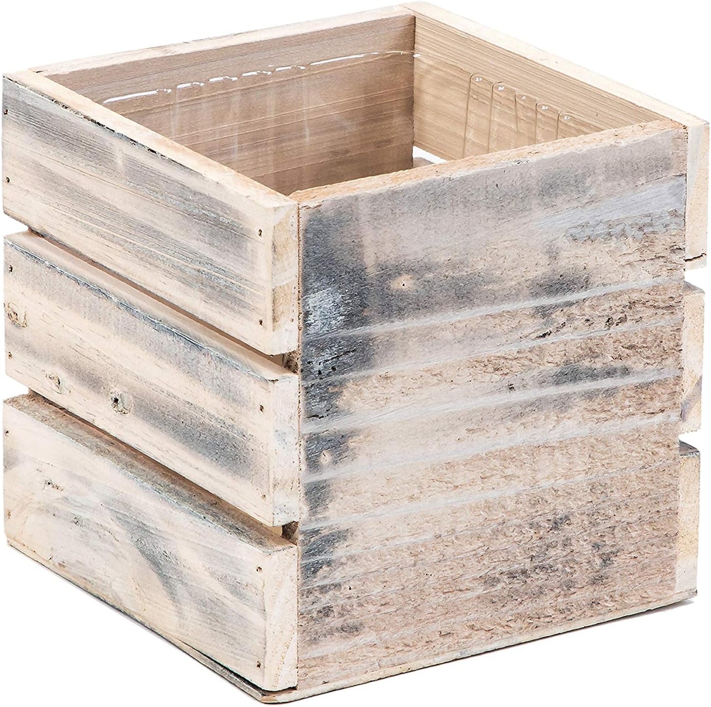 Wood Planter Box with Wine Crate Styled, 5 Inch Square, Whitewash, Plastic Liner, Garden Centerpiece Display, Wedding Flowers Holder, Home and Venue Decor (5x5 Wine Crate Set of 4, Whitewash)