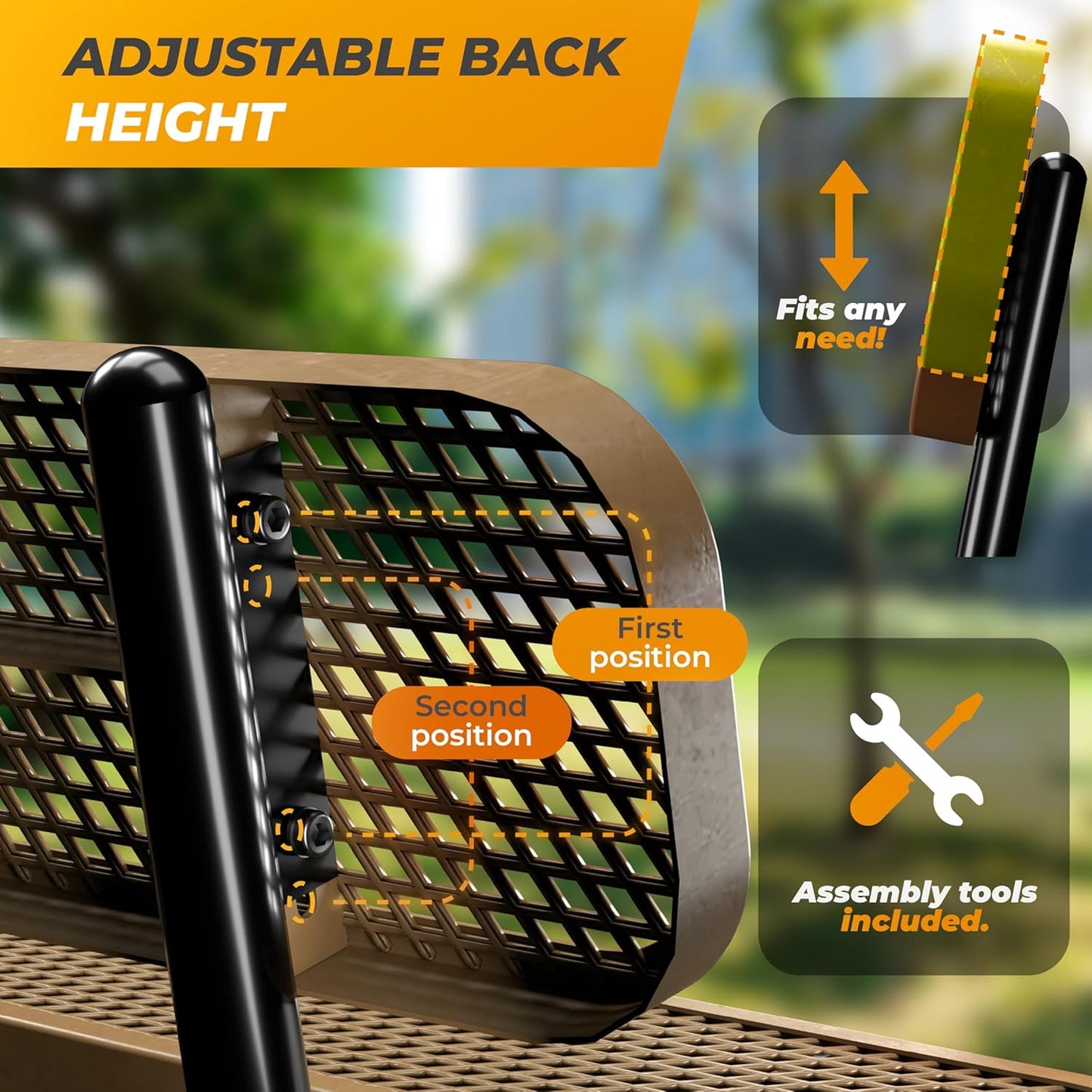 Heavy-Duty Outdoor Metal Bench, Thermoplastic-Coated, Inground, Weatherproof, Commercial-Grade for Parks, Gardens, Patios, Stores & More (6 Ft - Inground with Back, Brown)