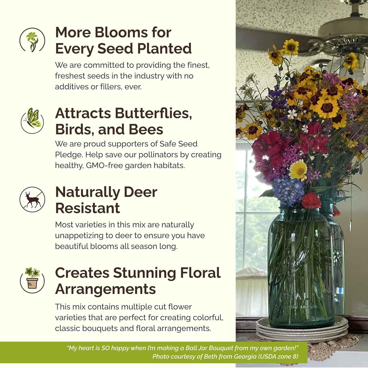 Eden Brothers Burst of Bloom Wildflower Mixed Seeds for Planting, 25 lb, 12,000,000+ Seeds with Cosmos, Black Eyed Susan | Attracts Pollinators, Plant in Spring or Fall, Zones 3, 4, 5, 6, 7, 8, 9, 10