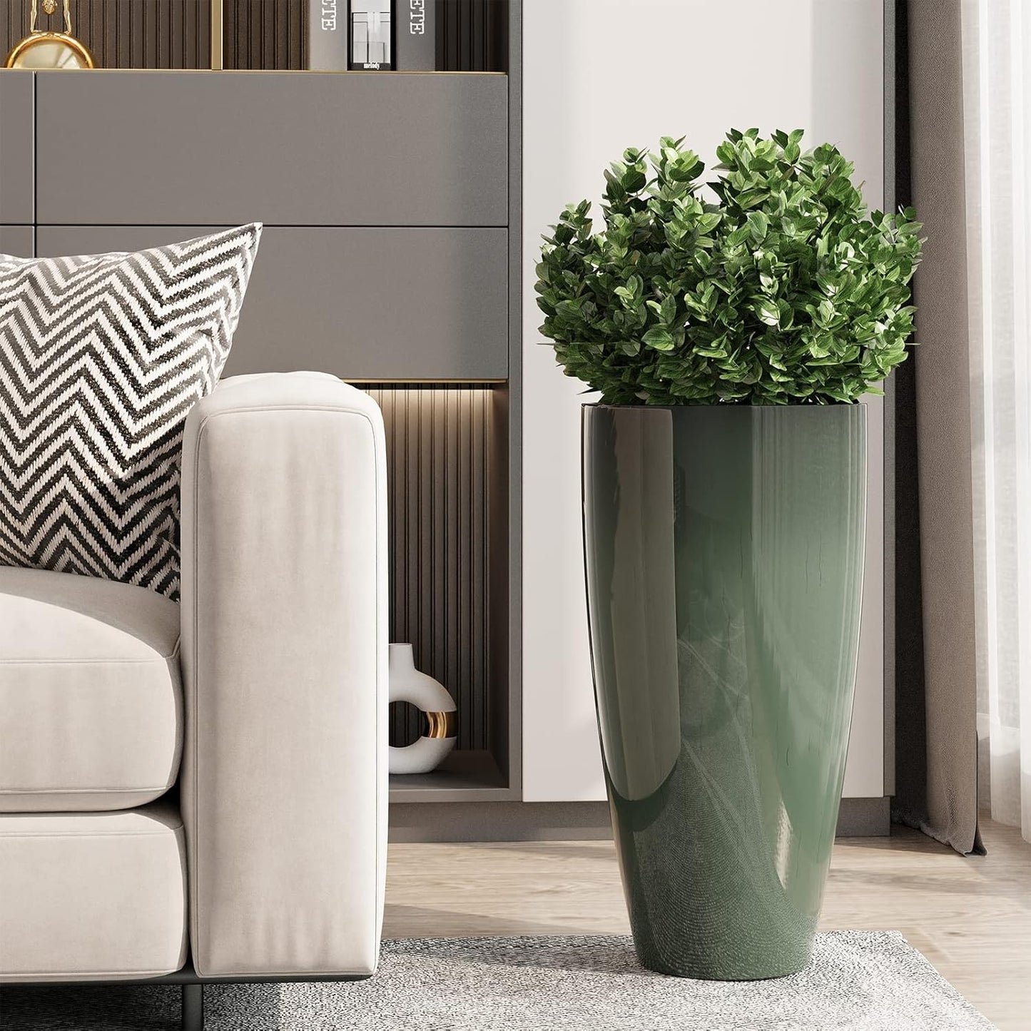 QCQHDU 21 inch Tall Planters for Outdoor & Indoor Plants, 2 Pack Sturdy Plant-Flower-Tree Pots for Front Porch Patio Deck Living Room Decor