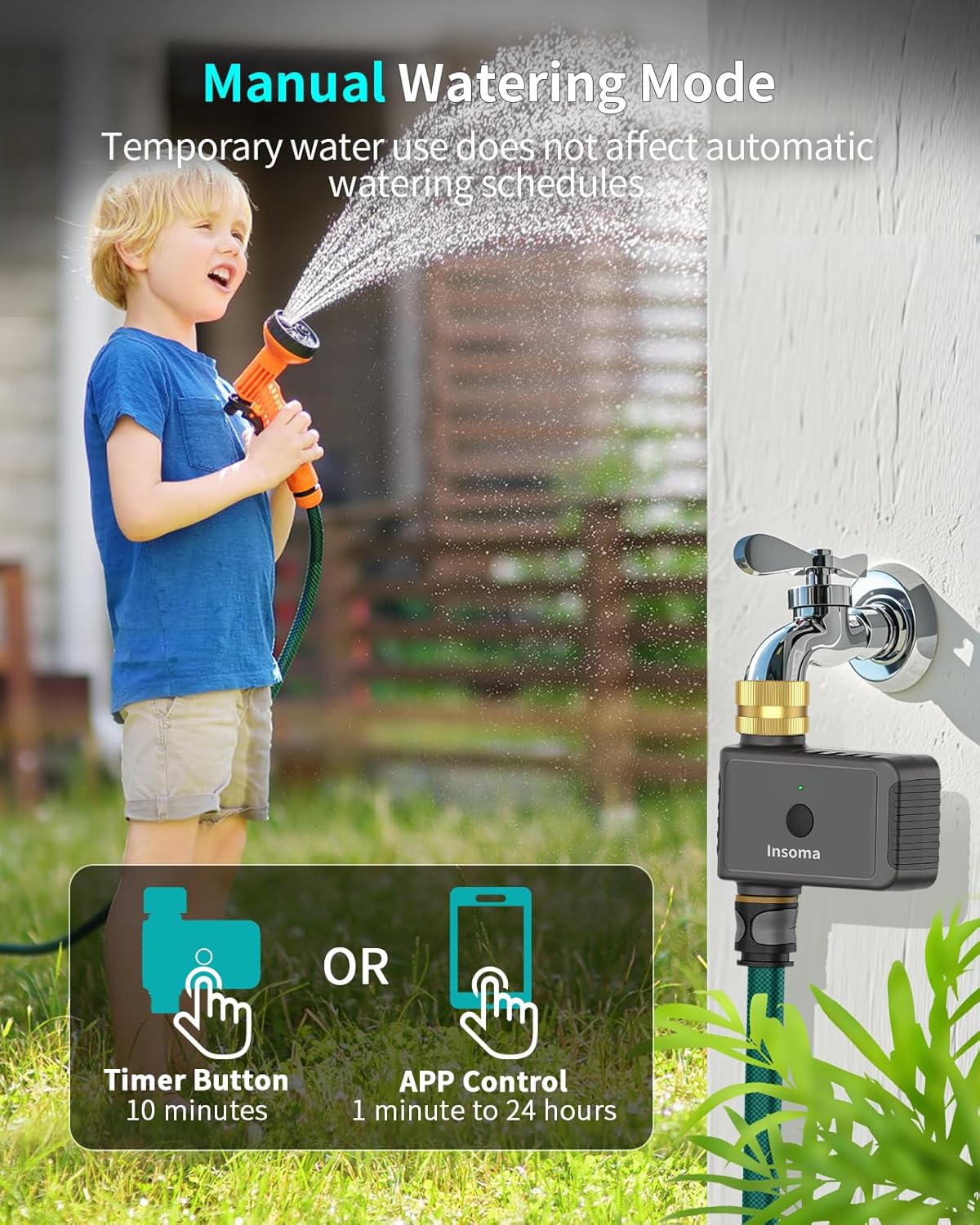 WiFi Hose Timer with Brass Inlet, Smart Water Timer 1 Zone, Sprinkler Timer w/WiFi hub for Remote Control via 2.4Ghz WiFi, Voice/App Controls with Alexa & Google Assistant, for Lawns Yards