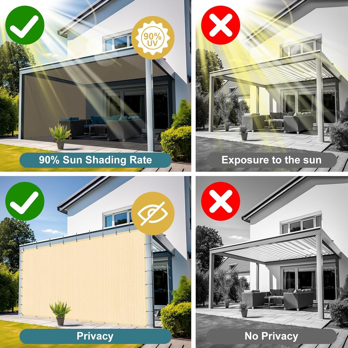 Shade&Beyond 90% Sun Shade Cloth with Grommets, 6' X 6' Pergola Shade Cover Canopy, Mesh Tarp Sun Screens for Patio, Outdoor, Garden, Backyard, Wheat