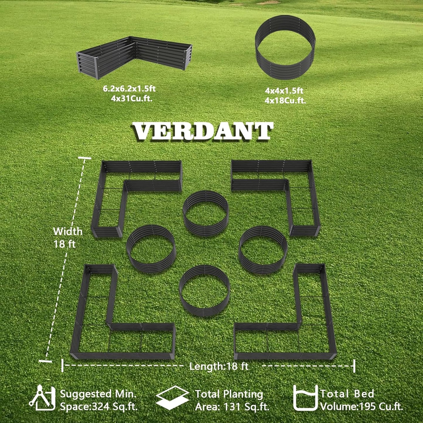 A ANLEOLIFE 8-Pack 4X4X1.5ft & 74x74x18in Deep Root Galvanized Raised Garden Beds Outdoor for Planting Vegetables Flowers Herb, Quartz Grey