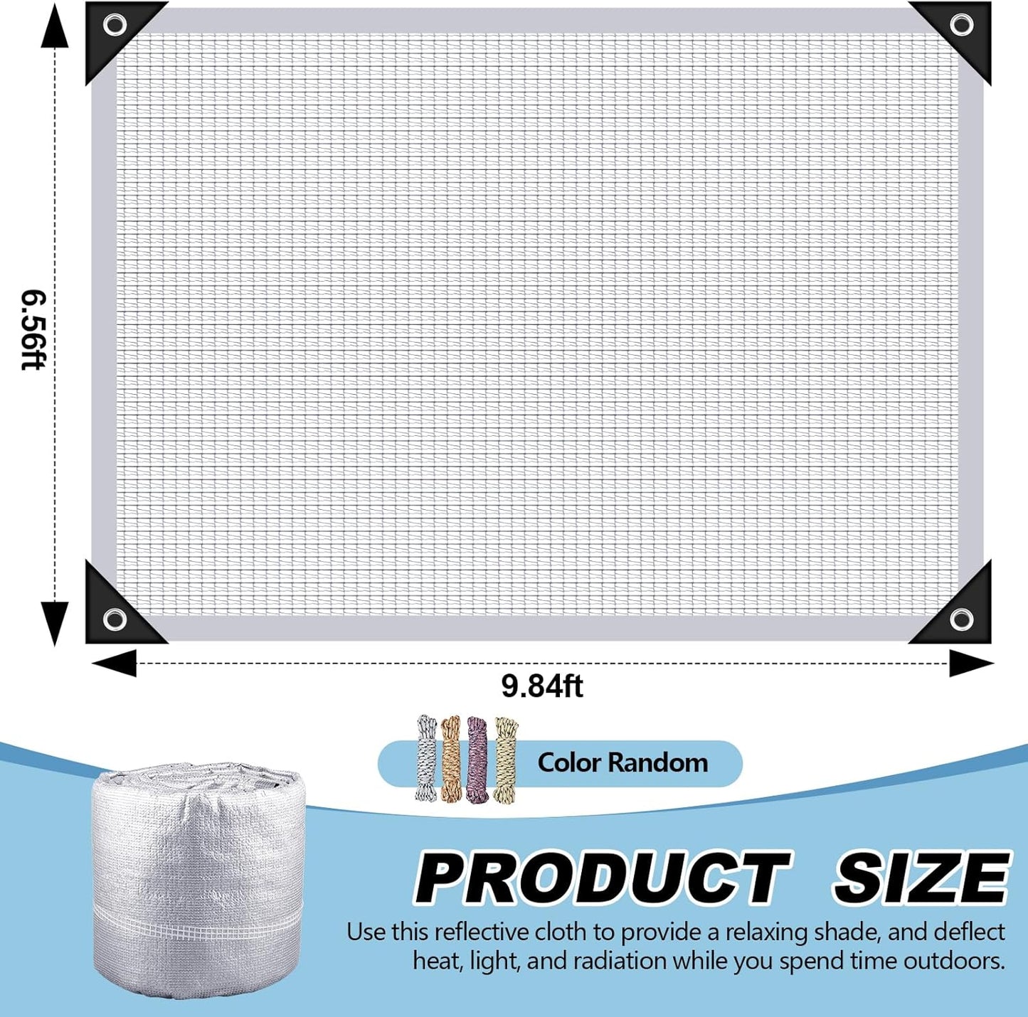 99% Aluminet Shade Cloth Reflective Tarp 6.5 x 10 ft Aluminium Cloth Porch Privacy Screen with Grommets for Car Garden Pergola Patio Sun Shade Kennel Cover Durable Mesh Canopy Cover Easy Setup