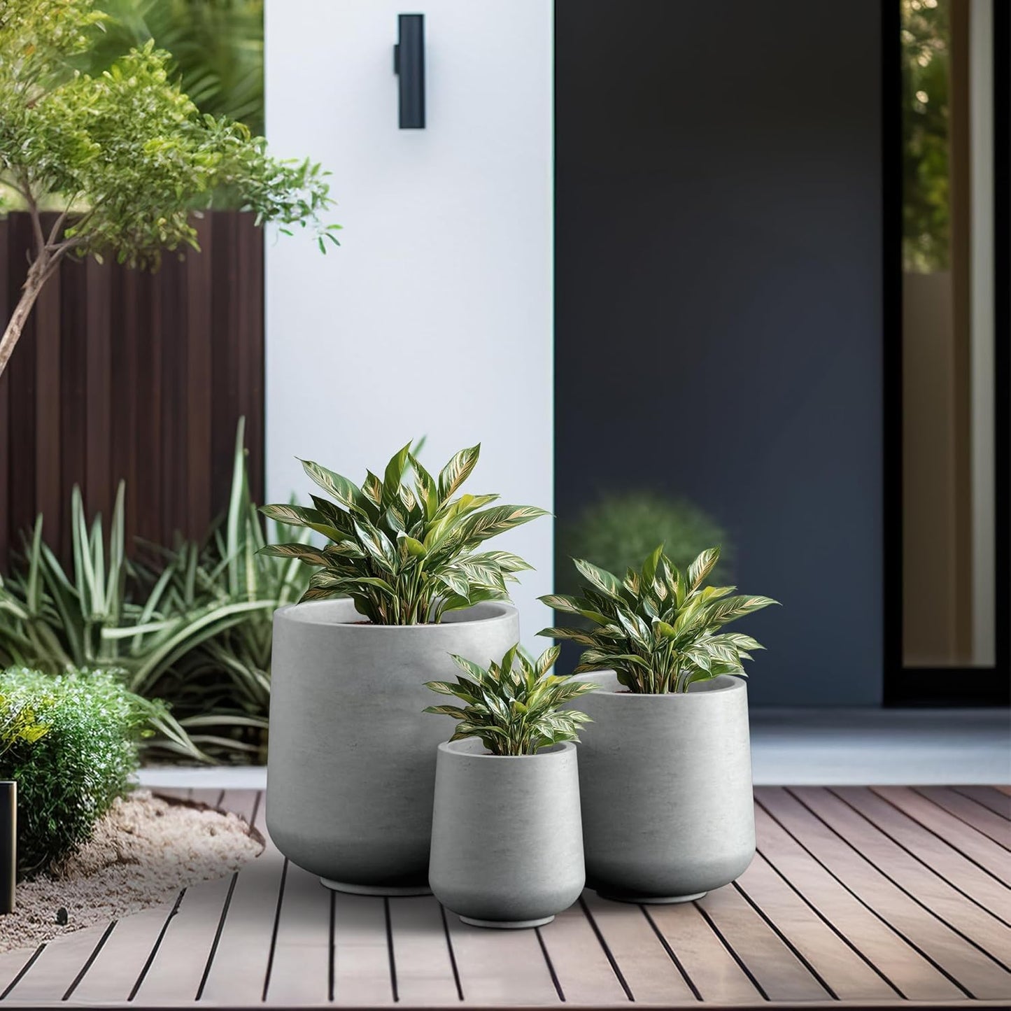 Kante 15.3"+11.6"+8.2" Dia Round Concrete Planter, Large Outdoor Indoor Planter Pots Containers with Drainage Holes and Rubber Plug for Home Garden Patio, Gray Concrete