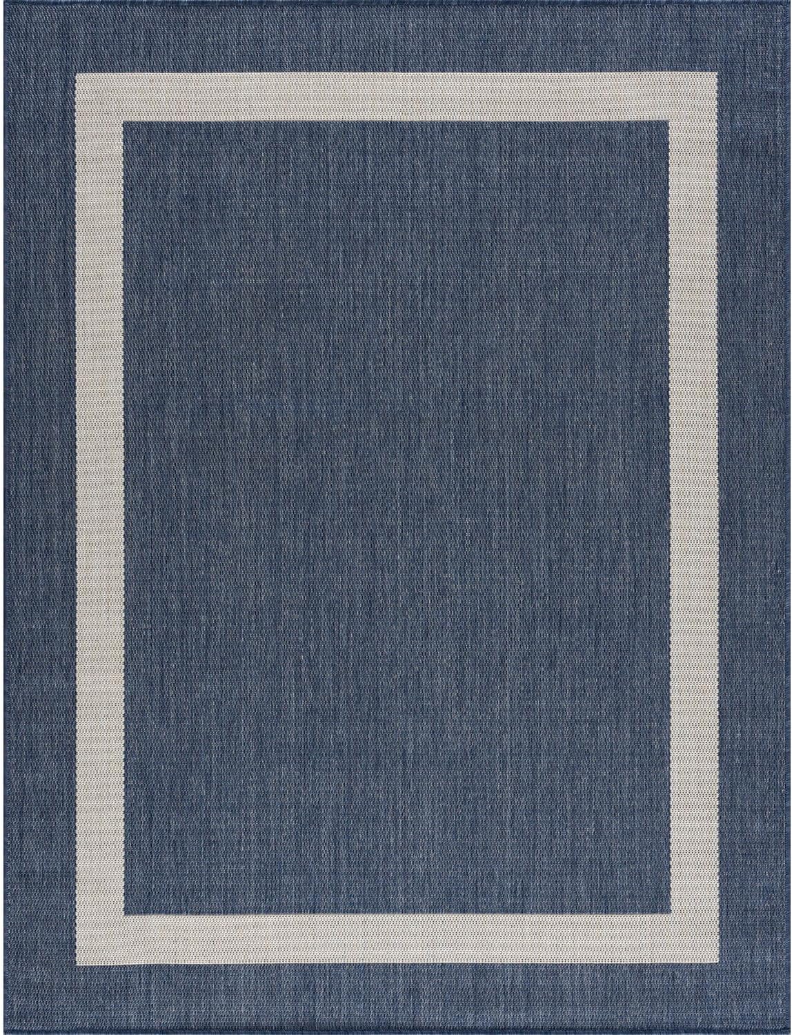 CAMILSON Outdoor Rug 9x12, Large Modern Outside Rugs for Patios Porches Waterproof Durable Washable Non-Shedding, Easy-to-Clean Indoor Outdoor Area Carpet (9 x 12, Bordered - Blue/White)