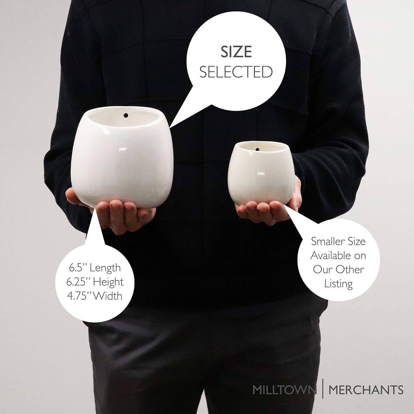 Milltown Merchants Succulent Wall Planters - Wall Vases - White Ceramic Wall Mounted Planters - Succulent Plant Pots - Hanging Vases for Living Wall (1 Pack/Modern/White)