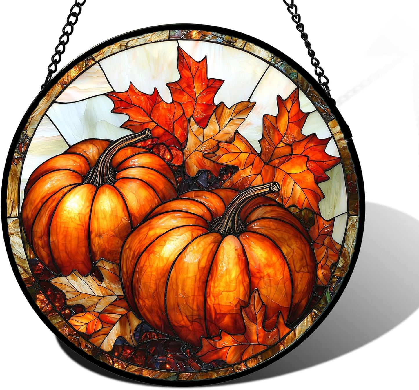 Stained Glass Window Hanging, Pumpkin Maple Leaf Suncatcher for Doors Home Sun Catchers Decoration and Christmas, Mother's Day Birthday Gifts for Women, Men, and Mom 7.8 in