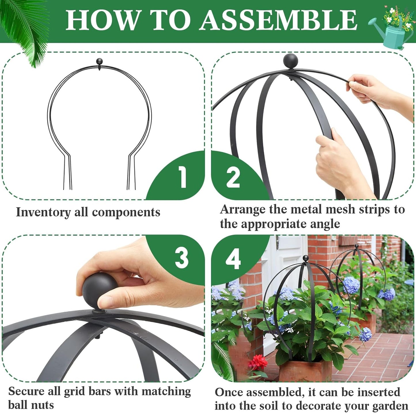 2 Pcs Black Large Metal Trellis 27" x 23" Metal Garden Spheres for Climbing Plants Vine Stem Outdoor Indoor Plant Trellis for Potted Plants Flowers Decorative Support Holder