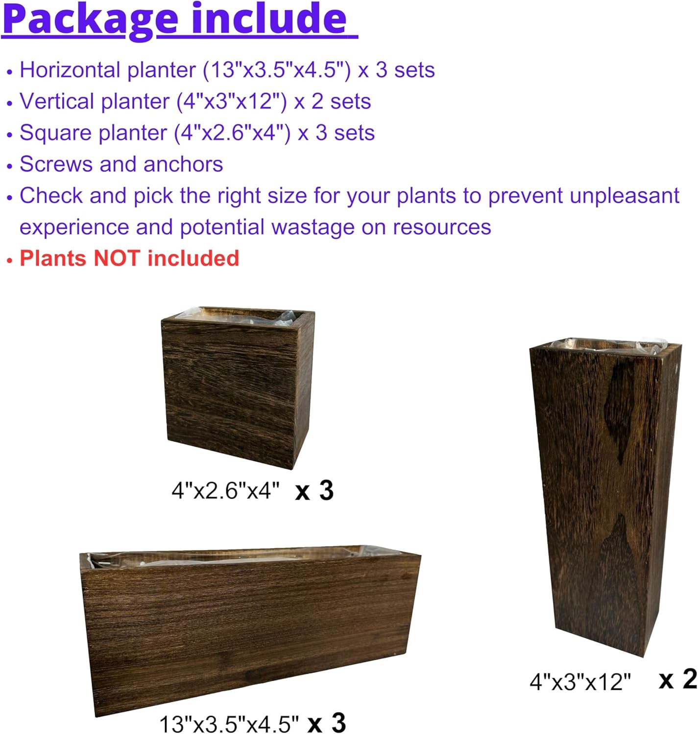 LaLaGreen Wood Planter Box for Plants (8 Pack) Wooden Wall Hanging Planters for Indoor Plant Holder Vase for Dried Flowers, Modern Country Rustic Wall Decor Living Room Bedroom Office Home Garden