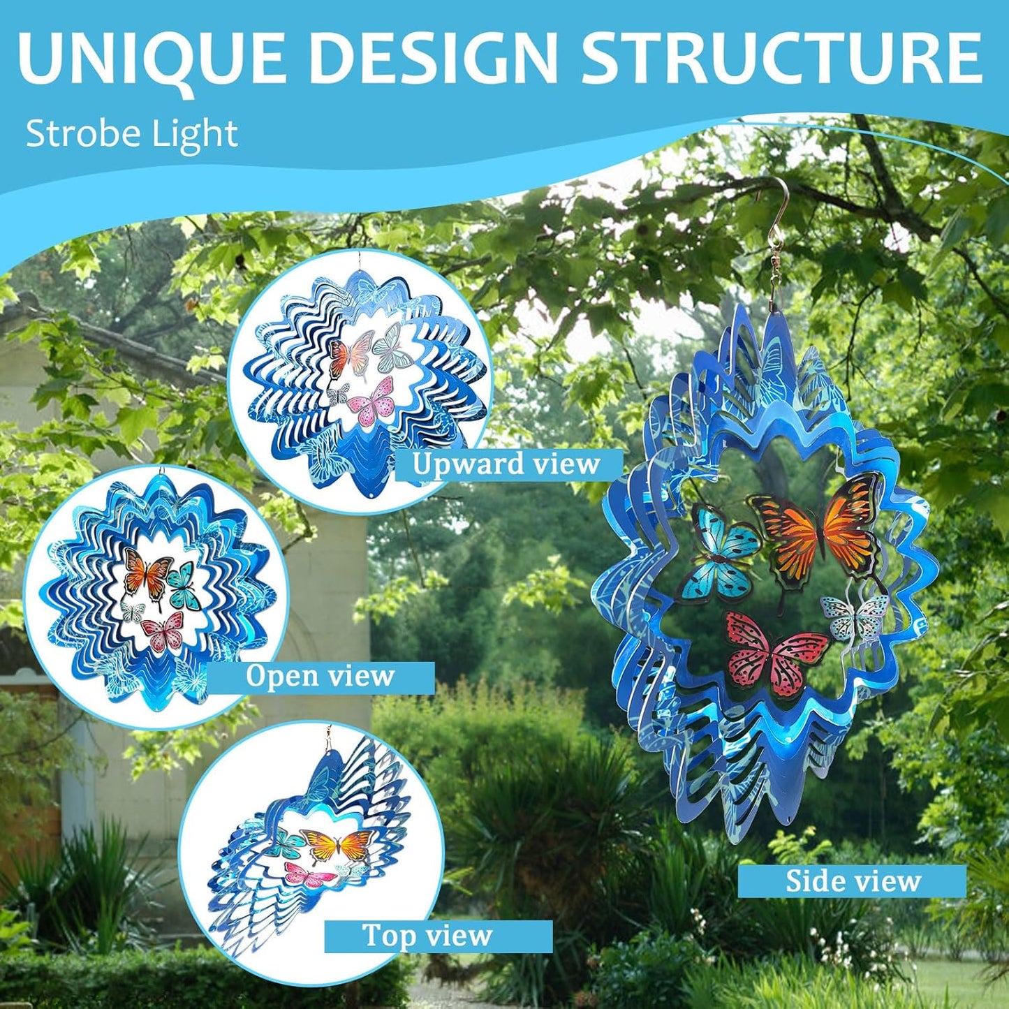 Butterfly Wind Spinners,12In Stainless Steel 3D Wind Spinner for Yard and Garden,Butterfly Gifts for Women Mom Grandma Wife Father,Outdoor & Indoor Hanging Kinetic Yard Art Decorations